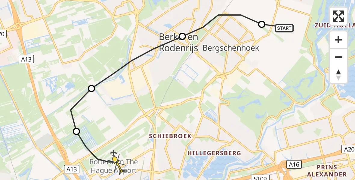 Routekaart van de vlucht: Lifeliner 2 naar Rotterdam The Hague Airport