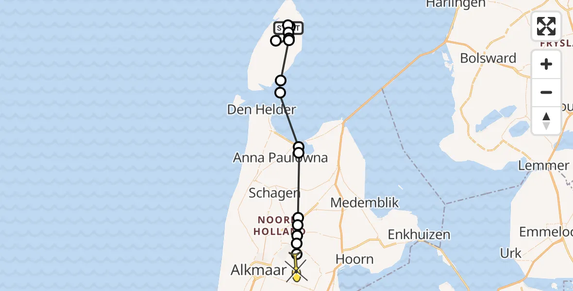 Routekaart van de vlucht: Politiehelikopter naar Ursem