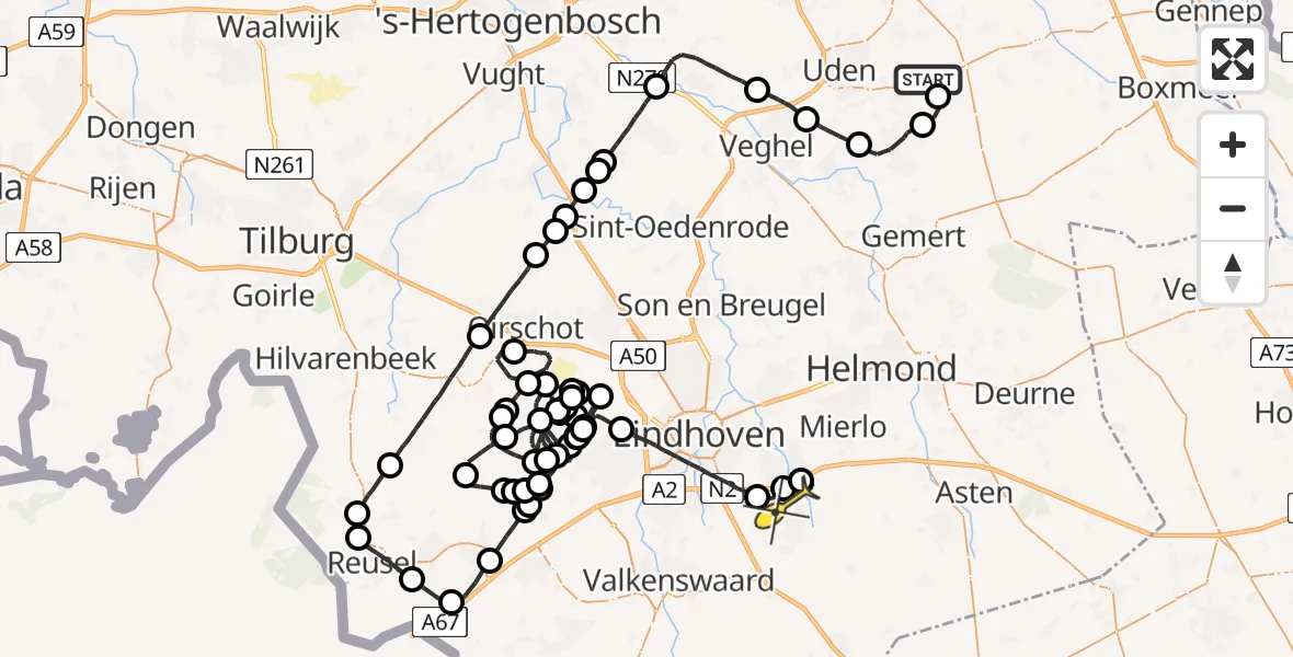 Routekaart van de vlucht: Politieheli naar Heeze