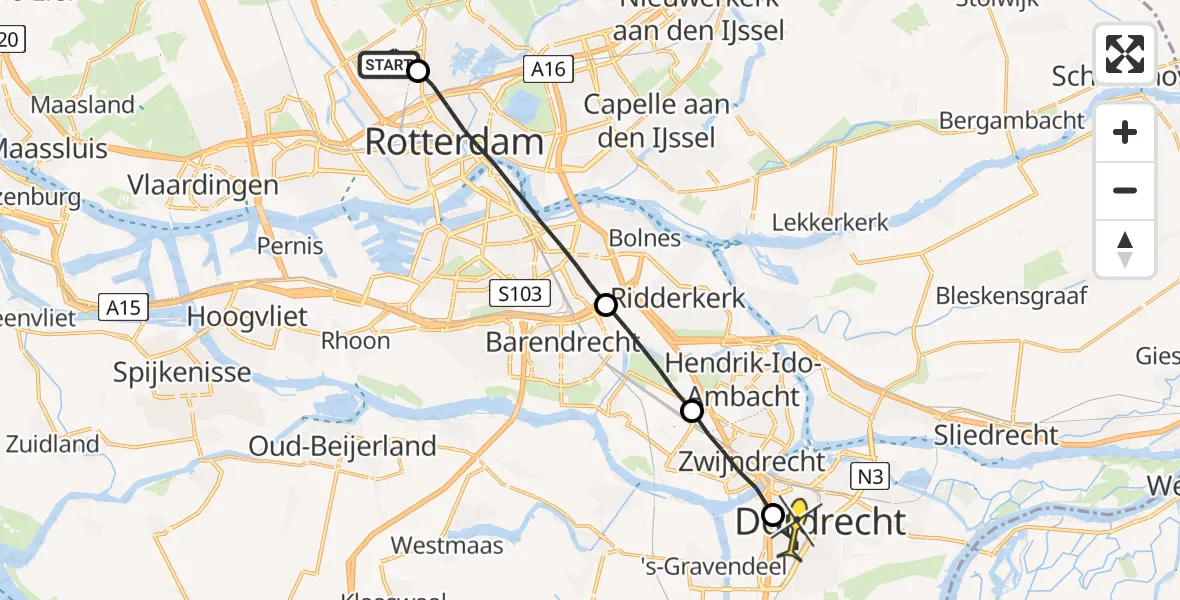 Routekaart van de vlucht: Lifeliner 2 naar Dordrecht