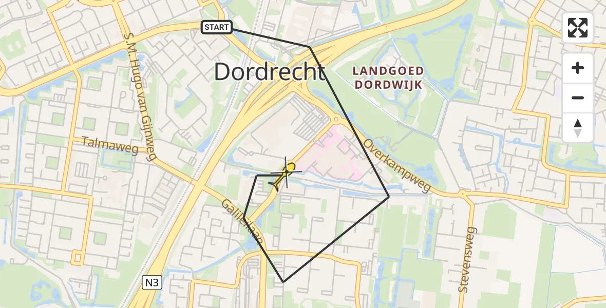 Routekaart van de vlucht: Lifeliner 2 naar Dordrecht