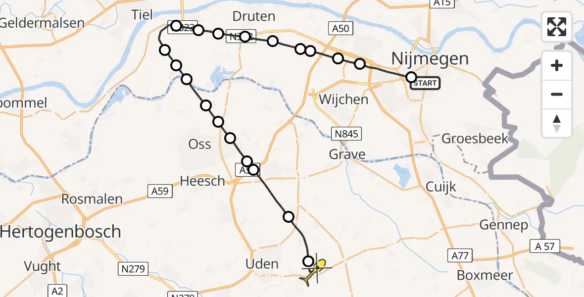 Routekaart van de vlucht: Lifeliner 3 naar Vliegbasis Volkel