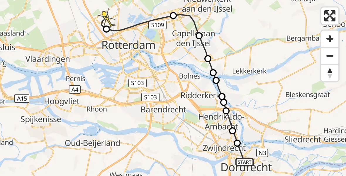 Routekaart van de vlucht: Lifeliner 2 naar Rotterdam The Hague Airport