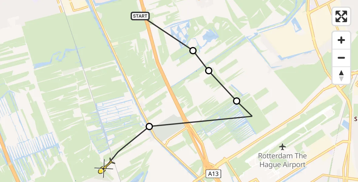 Routekaart van de vlucht: Politieheli naar Schiedam