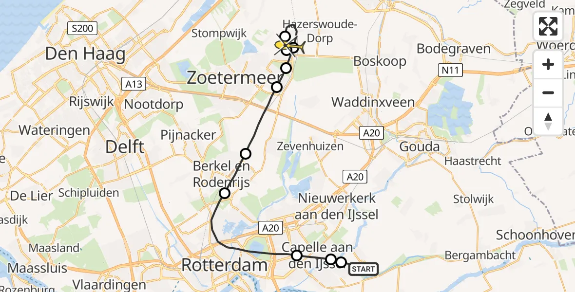 Routekaart van de vlucht: Lifeliner 2 naar Hazerswoude-Dorp