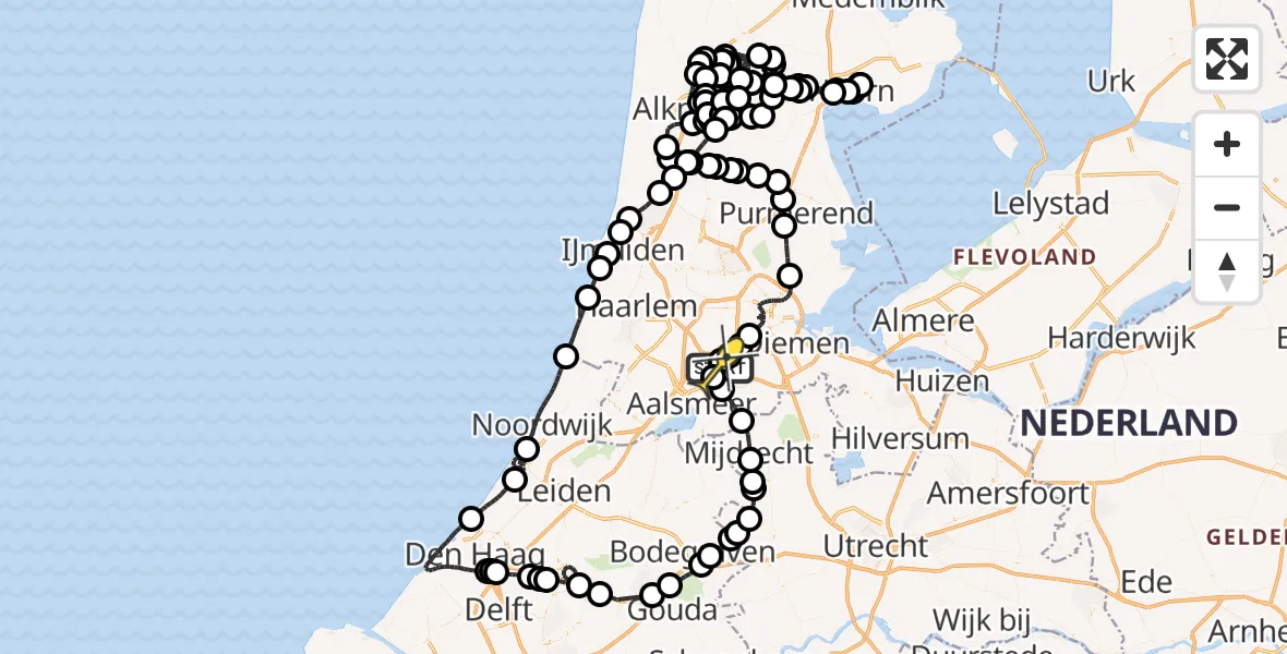 Routekaart van de vlucht: Politieheli naar Schiphol