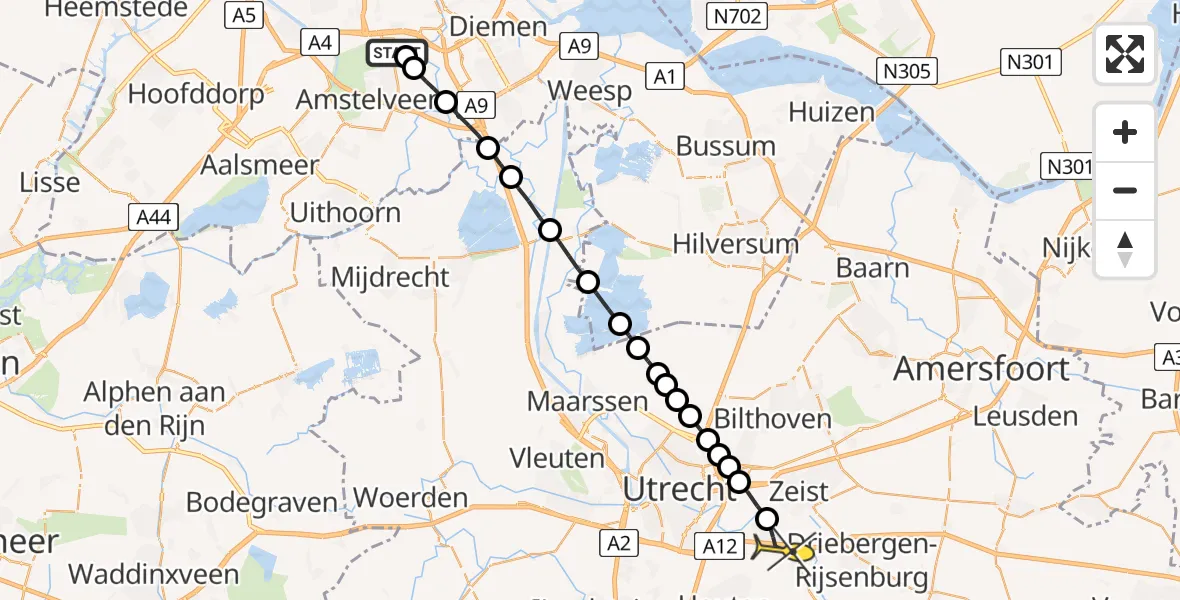 Routekaart van de vlucht: Lifeliner 1 naar Bunnik