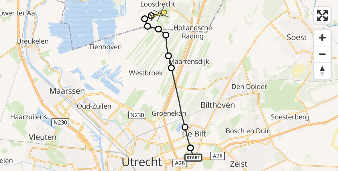 Routekaart van de vlucht: Lifeliner 1 naar Vliegveld Hilversum