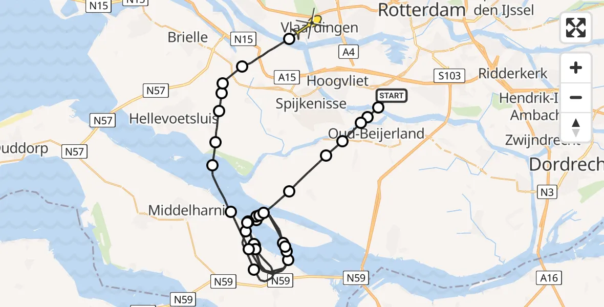 Routekaart van de vlucht: Politiehelikopter naar Vlaardingen