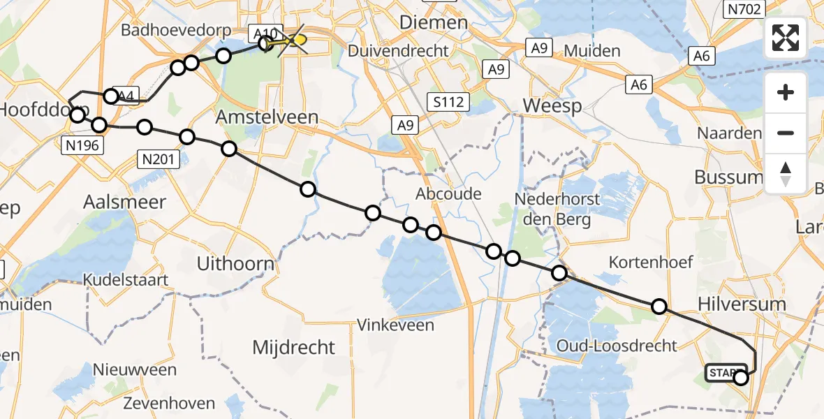 Routekaart van de vlucht: Lifeliner 1 naar VU Medisch Centrum Amsterdam