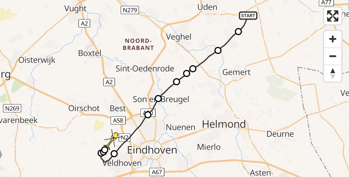 Routekaart van de vlucht: Politieheli naar Eindhoven Airport