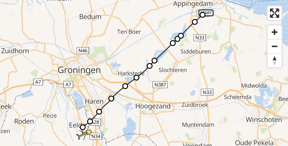 Routekaart van de vlucht: Lifeliner 4 naar Groningen Airport Eelde