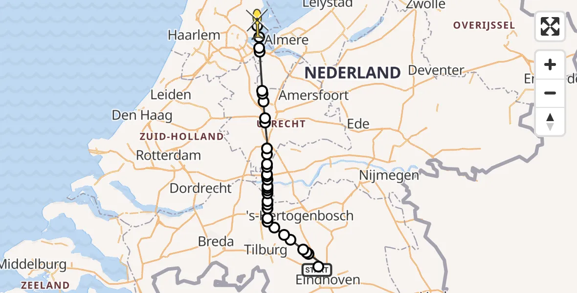 Routekaart van de vlucht: Politieheli naar Zuiderwoude