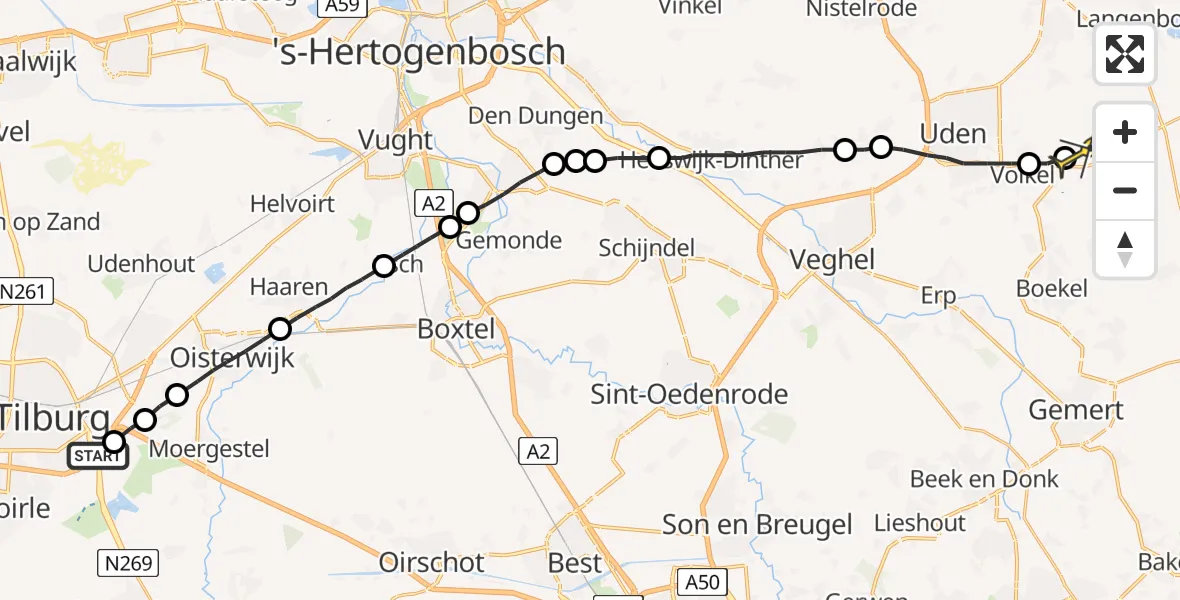 Routekaart van de vlucht: Lifeliner 3 naar Vliegbasis Volkel