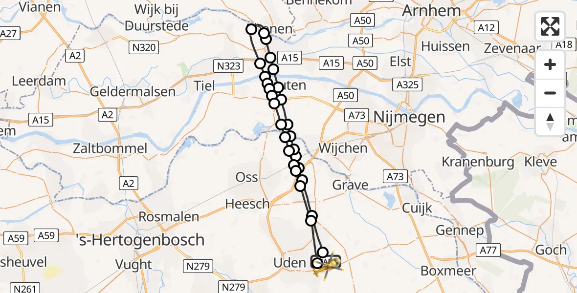 Vluchtroute Traumahelikopter Vliegbasis Volkel - Vliegbasis Volkel, 02 december 2022, 11:40