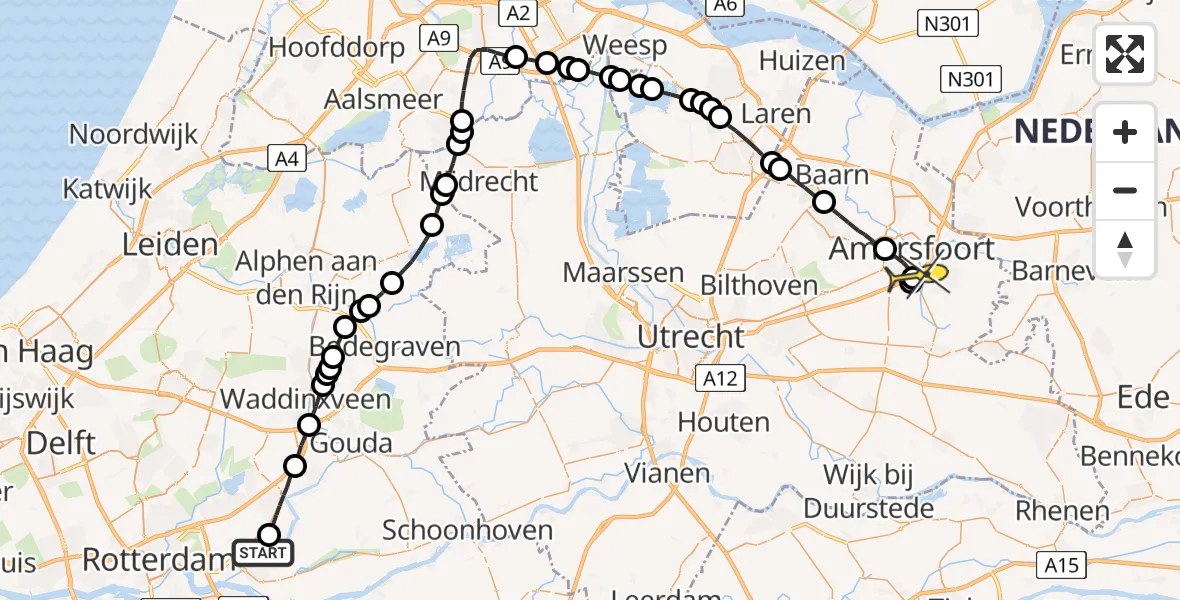 Routekaart van de vlucht: Lifeliner 1 naar Amersfoort