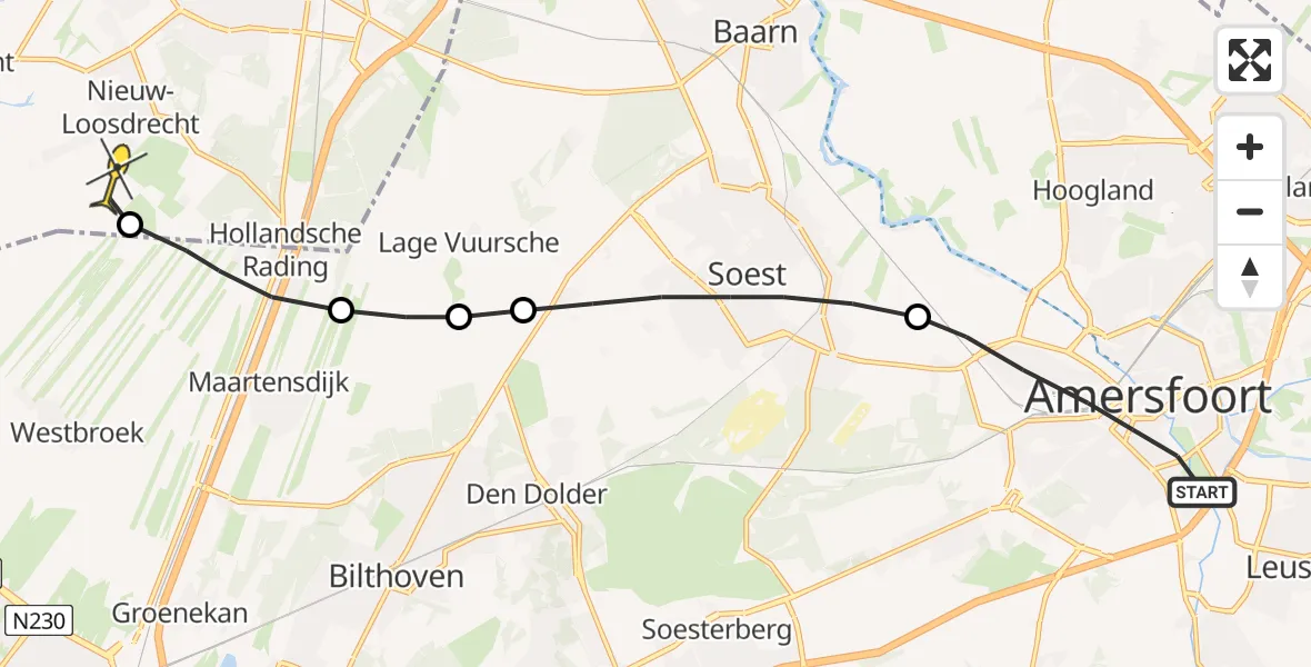 Routekaart van de vlucht: Lifeliner 1 naar Vliegveld Hilversum