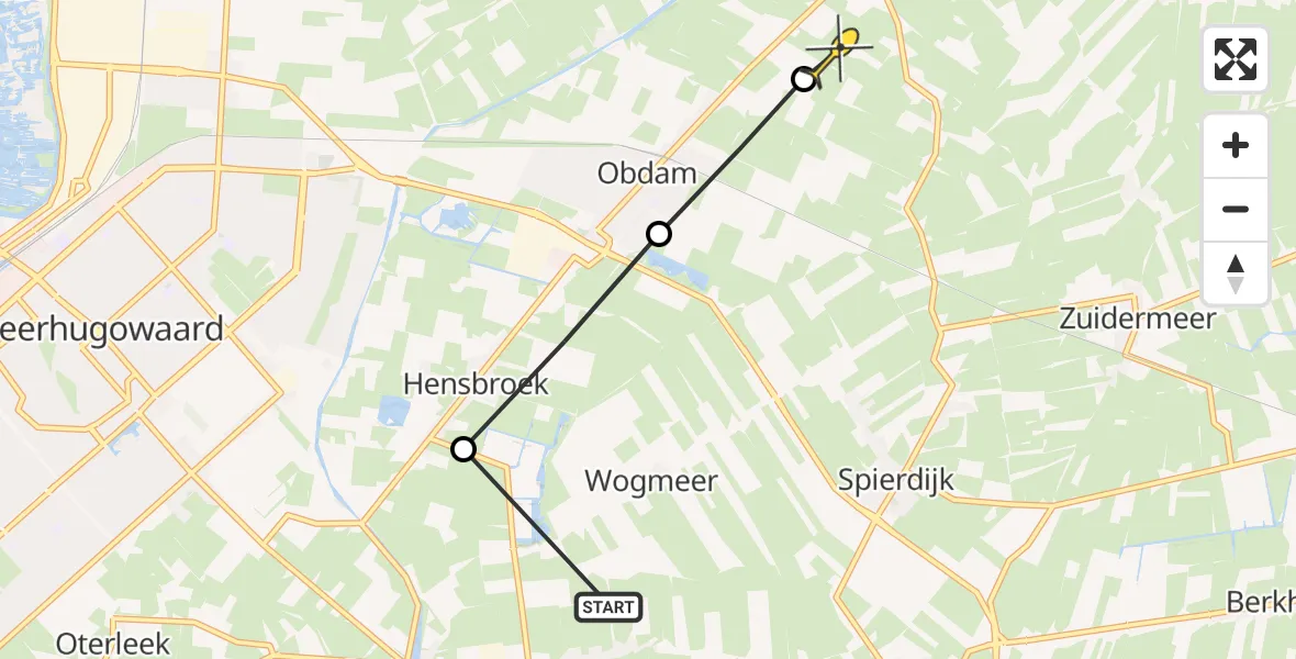 Routekaart van de vlucht: Politieheli naar Spanbroek