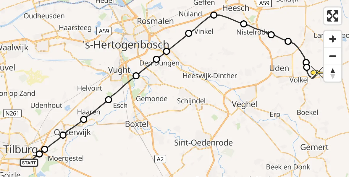 Routekaart van de vlucht: Lifeliner 3 naar Vliegbasis Volkel