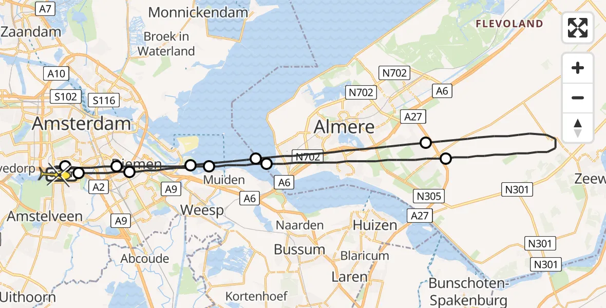 Routekaart van de vlucht: Lifeliner 1 naar VU Medisch Centrum Amsterdam