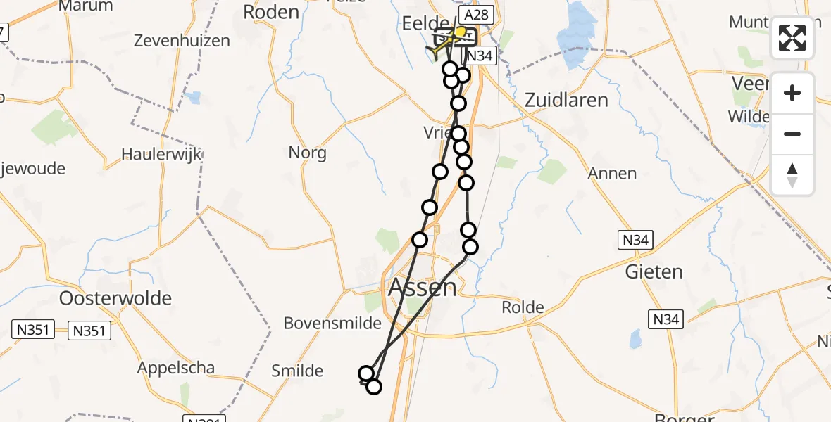 Routekaart van de vlucht: Lifeliner 4 naar Groningen Airport Eelde