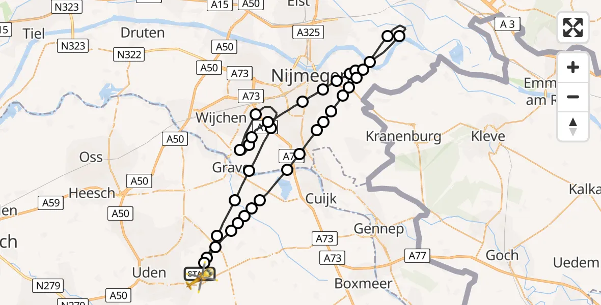 Vluchtroute Traumahelikopter Vliegbasis Volkel - Vliegbasis Volkel, 02 december 2022, 14:38