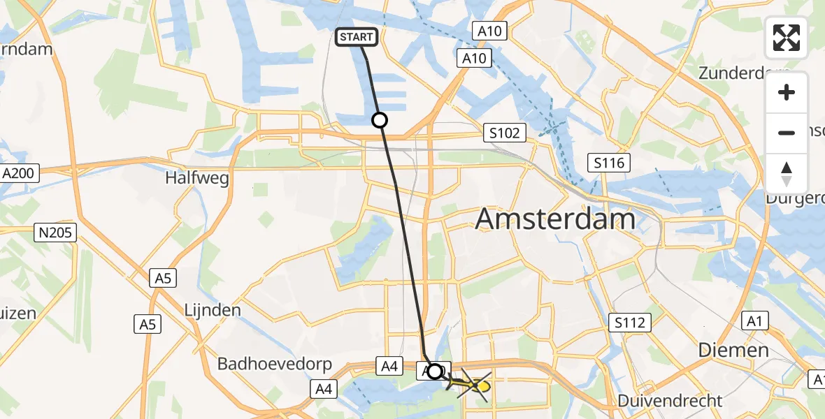 Routekaart van de vlucht: Lifeliner 1 naar VU Medisch Centrum Amsterdam