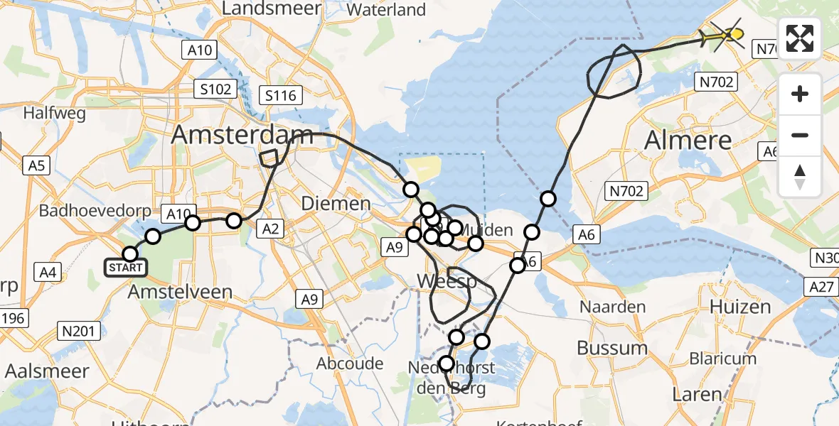 Routekaart van de vlucht: Politieheli naar Almere