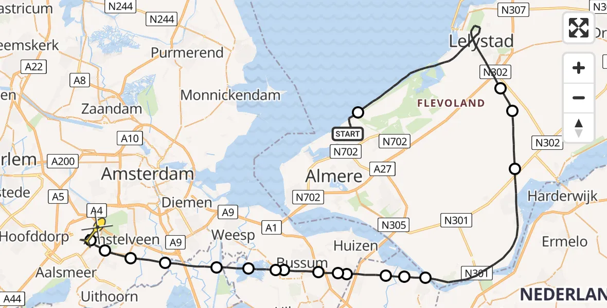 Routekaart van de vlucht: Politieheli naar Schiphol