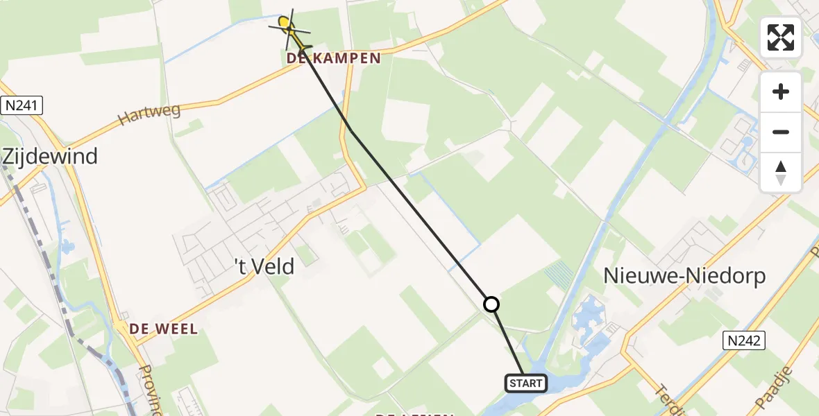 Routekaart van de vlucht: Politieheli naar 't Veld