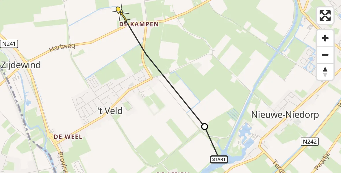 Routekaart van de vlucht: Politiehelikopter naar 't Veld