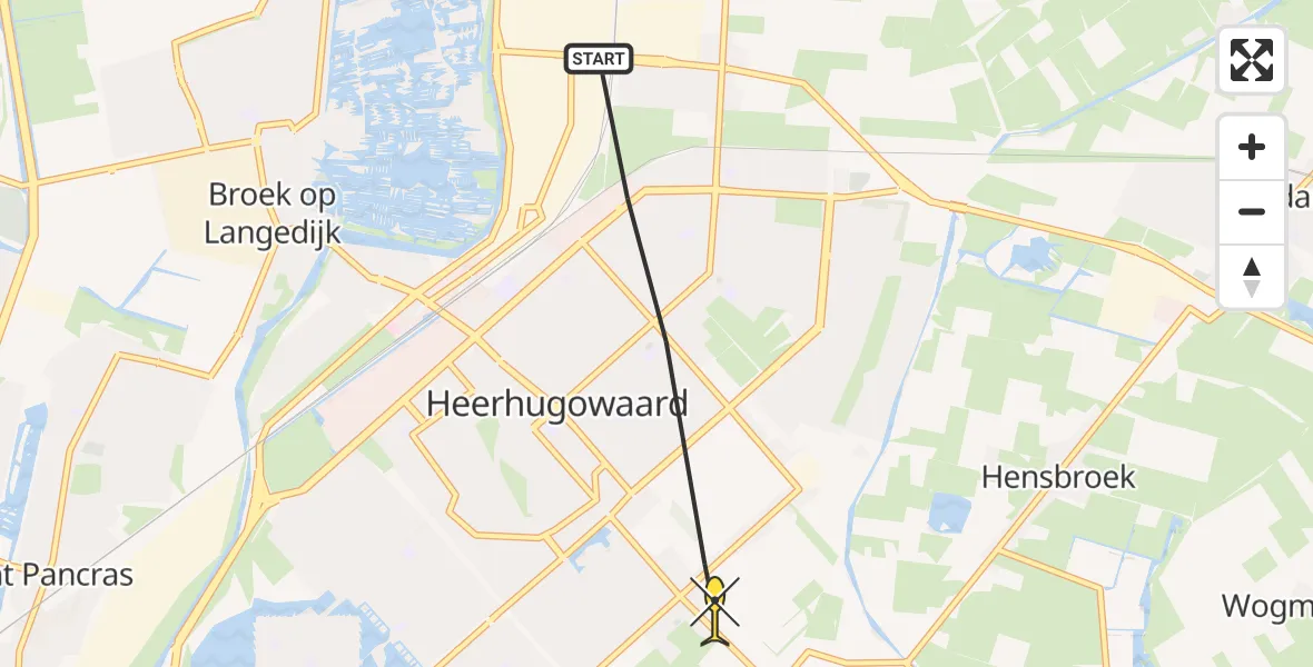 Routekaart van de vlucht: Politieheli naar Heerhugowaard