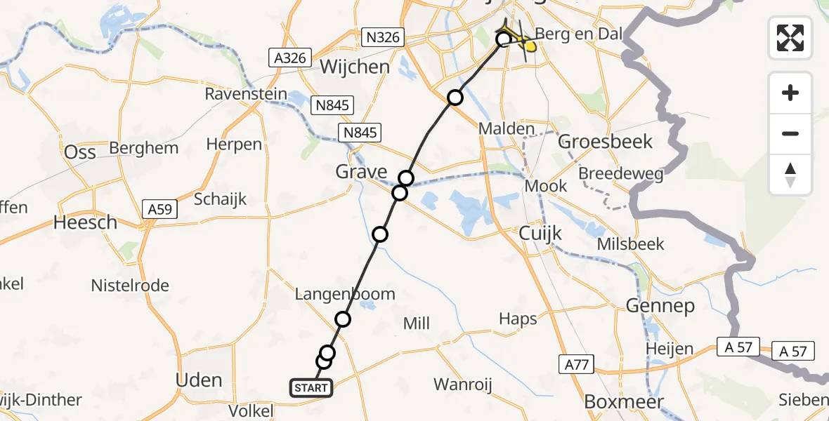 Routekaart van de vlucht: Lifeliner 3 naar Radboud Universitair Medisch Centrum