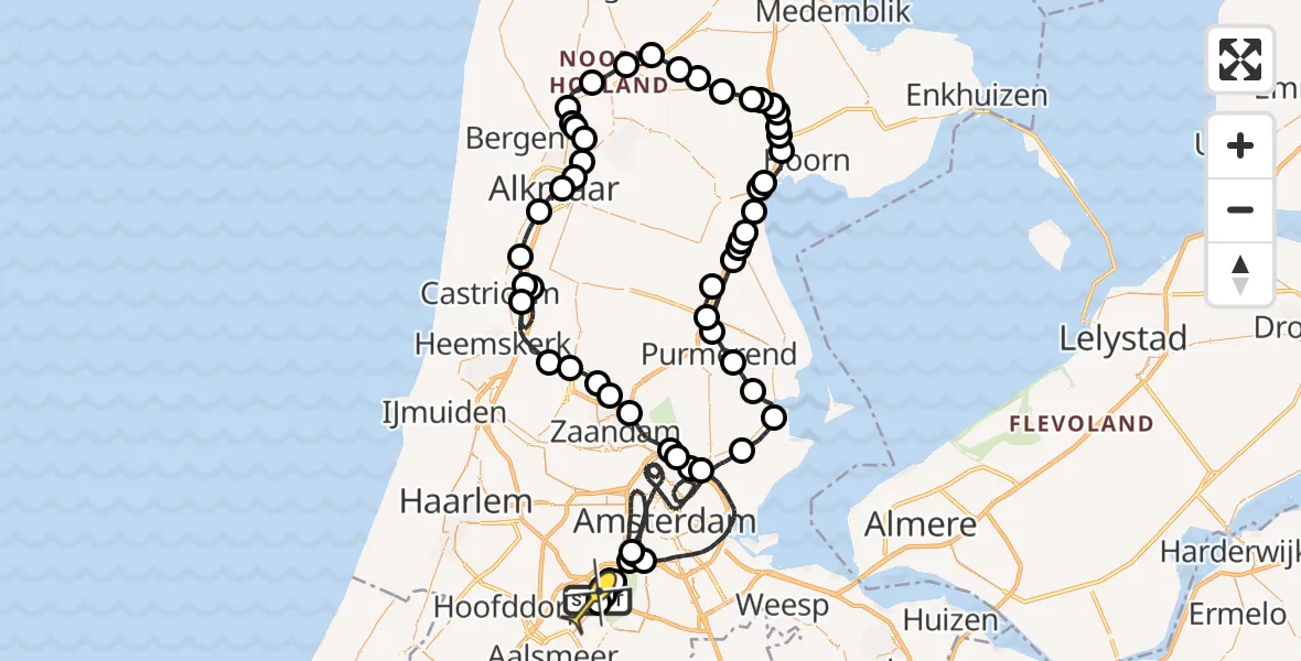 Routekaart van de vlucht: Politieheli naar Schiphol