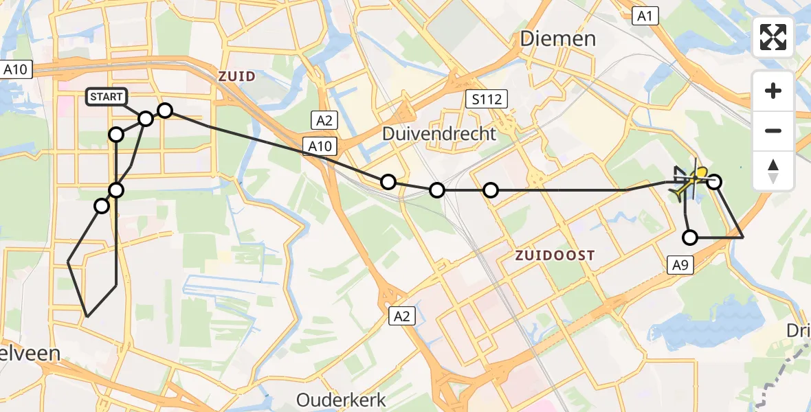 Routekaart van de vlucht: Lifeliner 1 naar Amsterdam