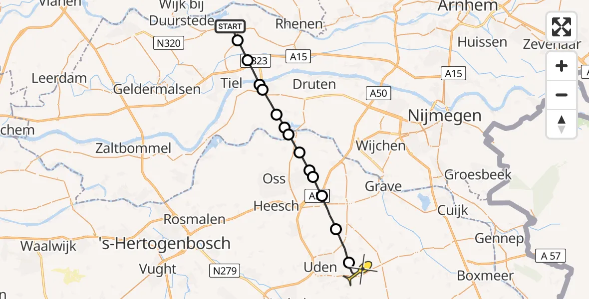 Routekaart van de vlucht: Lifeliner 3 naar Vliegbasis Volkel