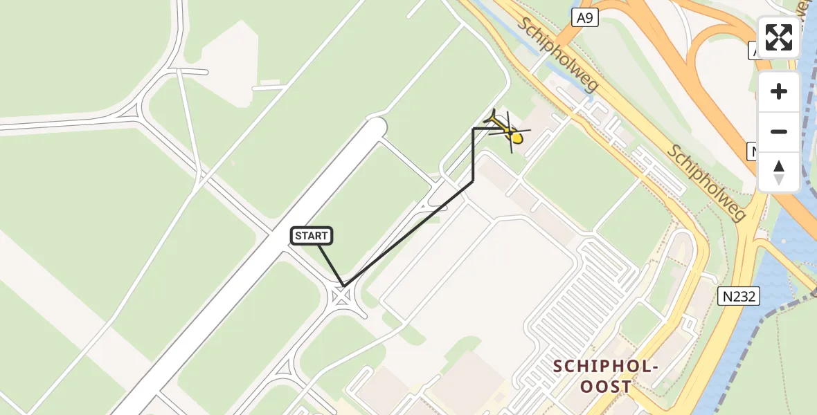 Routekaart van de vlucht: Politieheli naar Schiphol