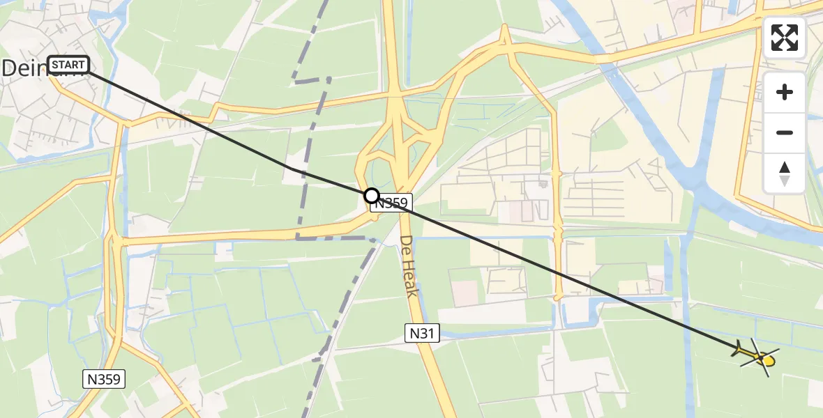 Routekaart van de vlucht: Ambulancehelikopter naar Leeuwarden