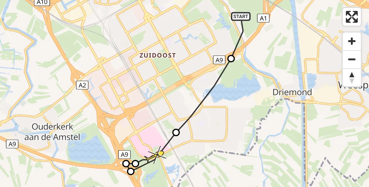 Routekaart van de vlucht: Lifeliner 1 naar Academisch Medisch Centrum (AMC)