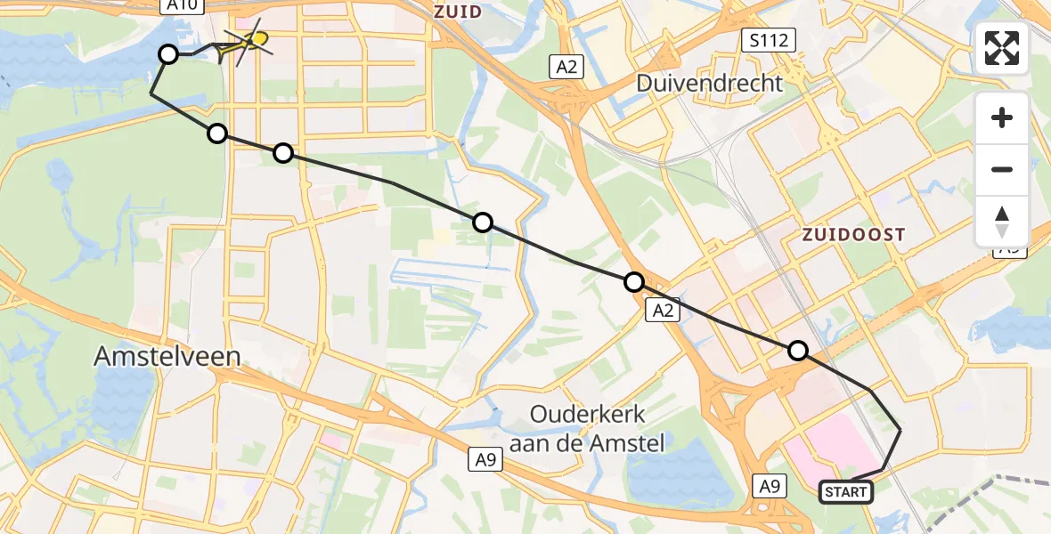 Routekaart van de vlucht: Lifeliner 1 naar VU Medisch Centrum Amsterdam