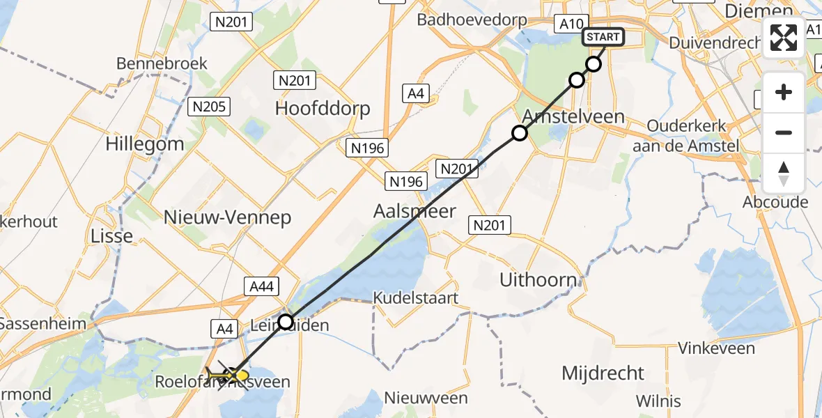 Routekaart van de vlucht: Lifeliner 1 naar Roelofarendsveen