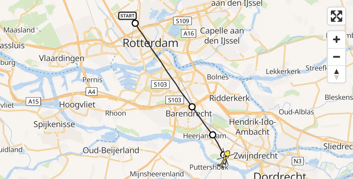 Routekaart van de vlucht: Lifeliner 2 naar Zwijndrecht