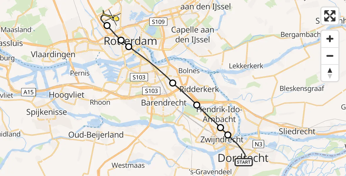 Routekaart van de vlucht: Lifeliner 2 naar Rotterdam The Hague Airport