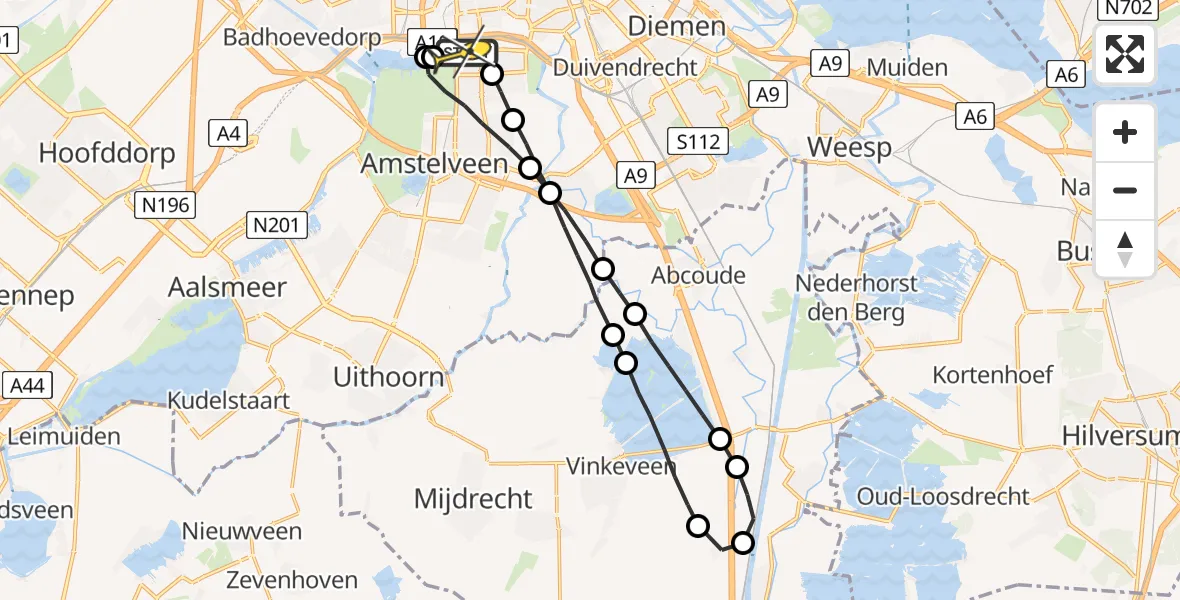 Routekaart van de vlucht: Lifeliner 1 naar VU Medisch Centrum Amsterdam