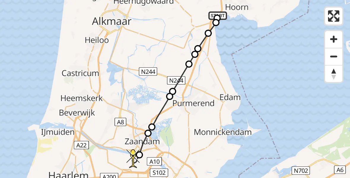 Routekaart van de vlucht: Lifeliner 1 naar Amsterdam Heliport