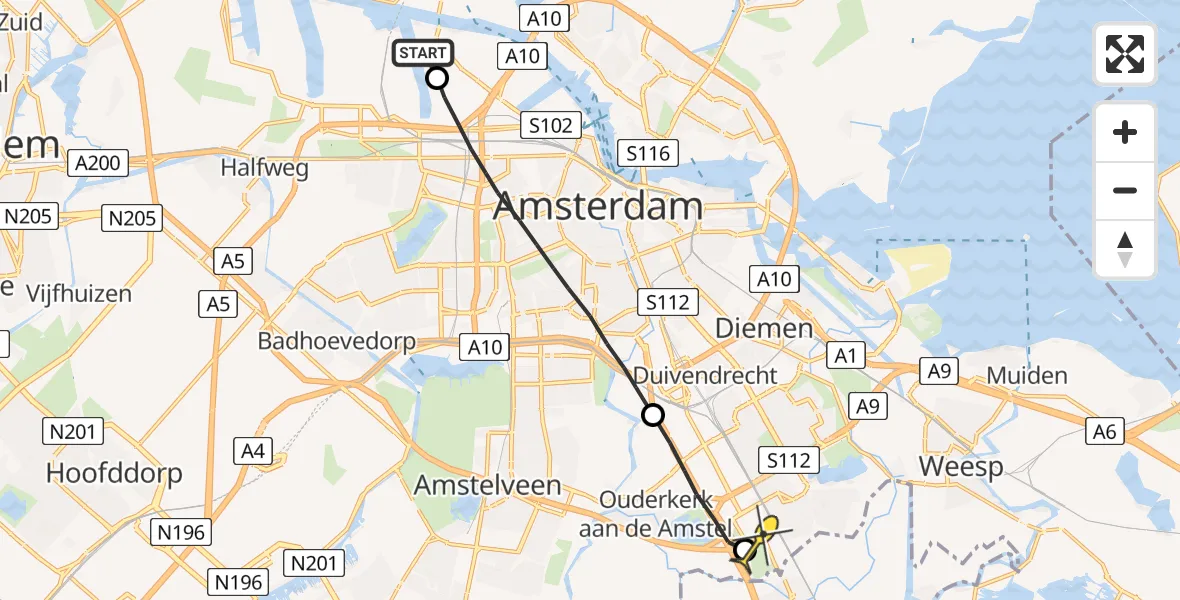 Routekaart van de vlucht: Lifeliner 1 naar Academisch Medisch Centrum (AMC)