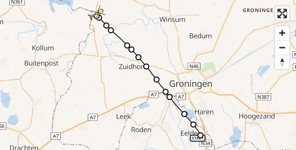 Routekaart van de vlucht: Lifeliner 4 naar Zoutkamp