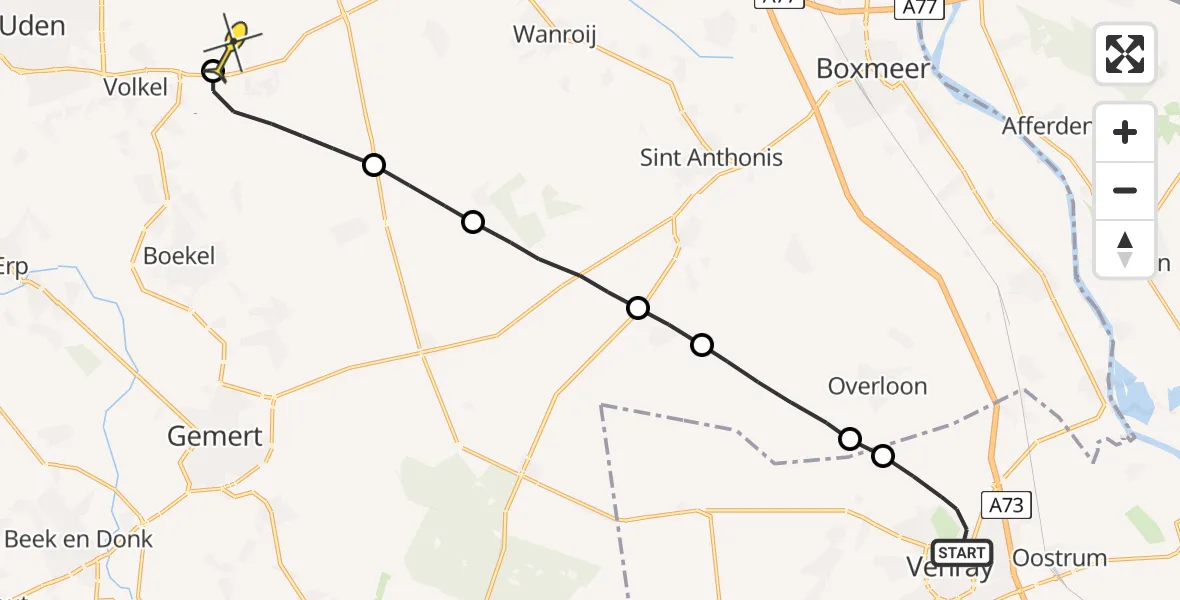 Routekaart van de vlucht: Lifeliner 3 naar Vliegbasis Volkel