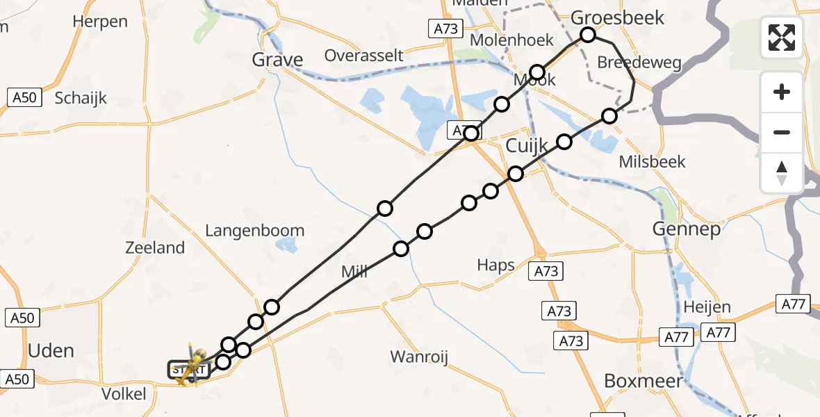 Vluchtroute Traumahelikopter Vliegbasis Volkel - Vliegbasis Volkel, 03 december 2022, 10:32