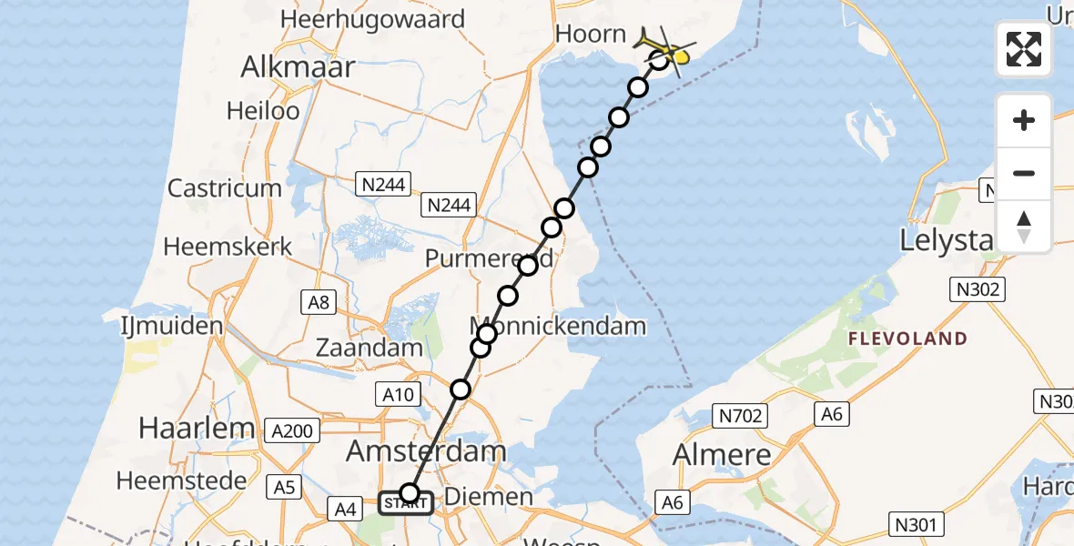 Routekaart van de vlucht: Lifeliner 1 naar Wijdenes